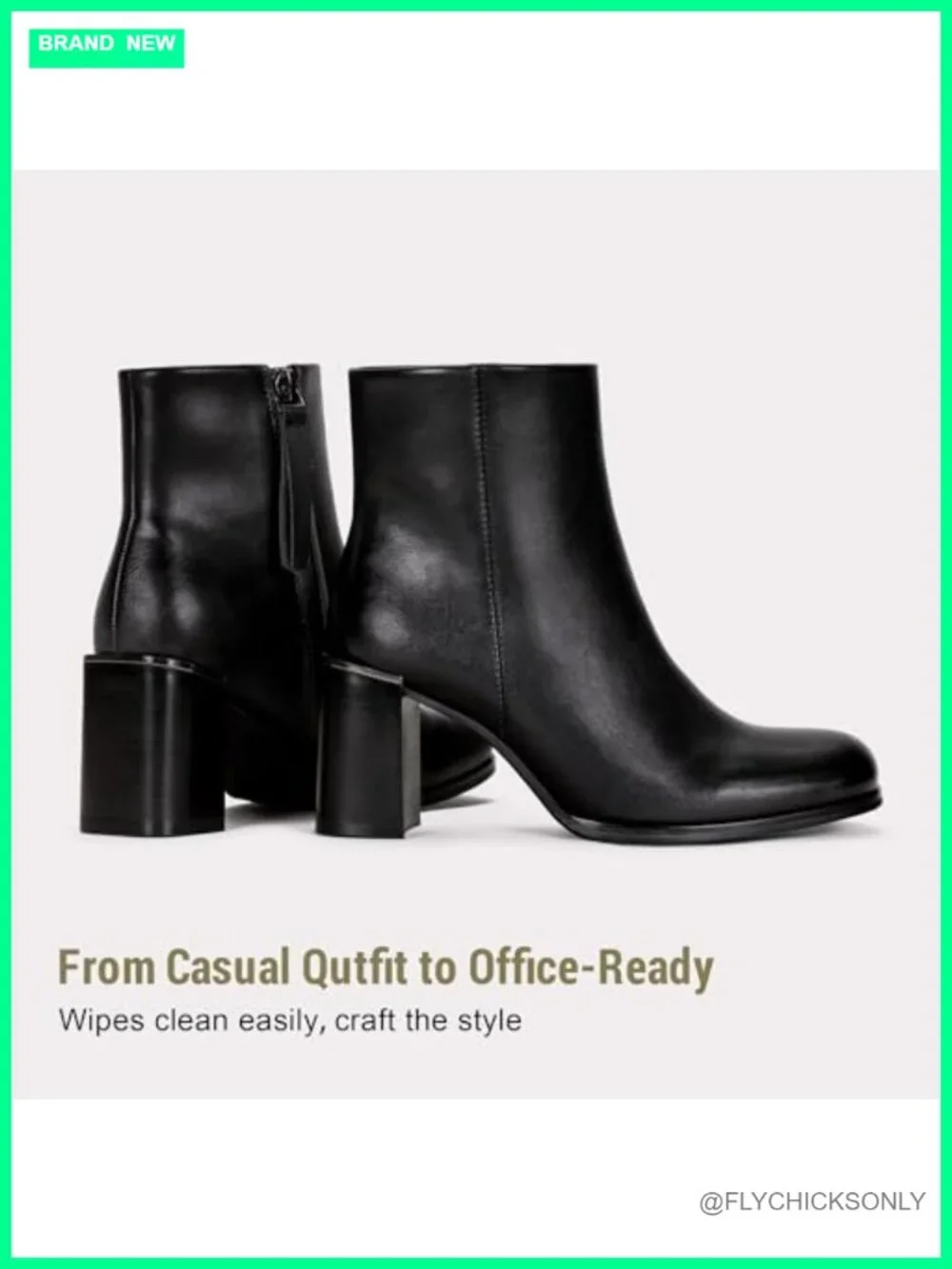 Chunky Block Heel Ankle Boots with Side Zipper, Faux Leather, Square Round Toe